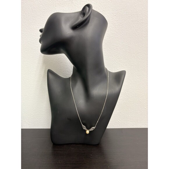 Signed Avon Vintage Faux Pearl and CZ Necklace Silver Tone - Picture 3 of 6